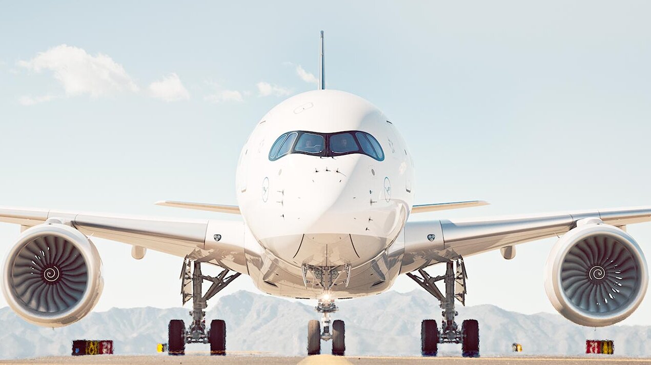 Ein Airbus A350 von vorne