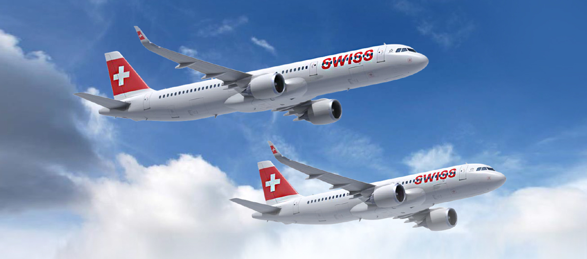Zwei fliegende Airbus A320 der SWISS